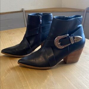 Black Leather Ankle Boots with Buckle Detail